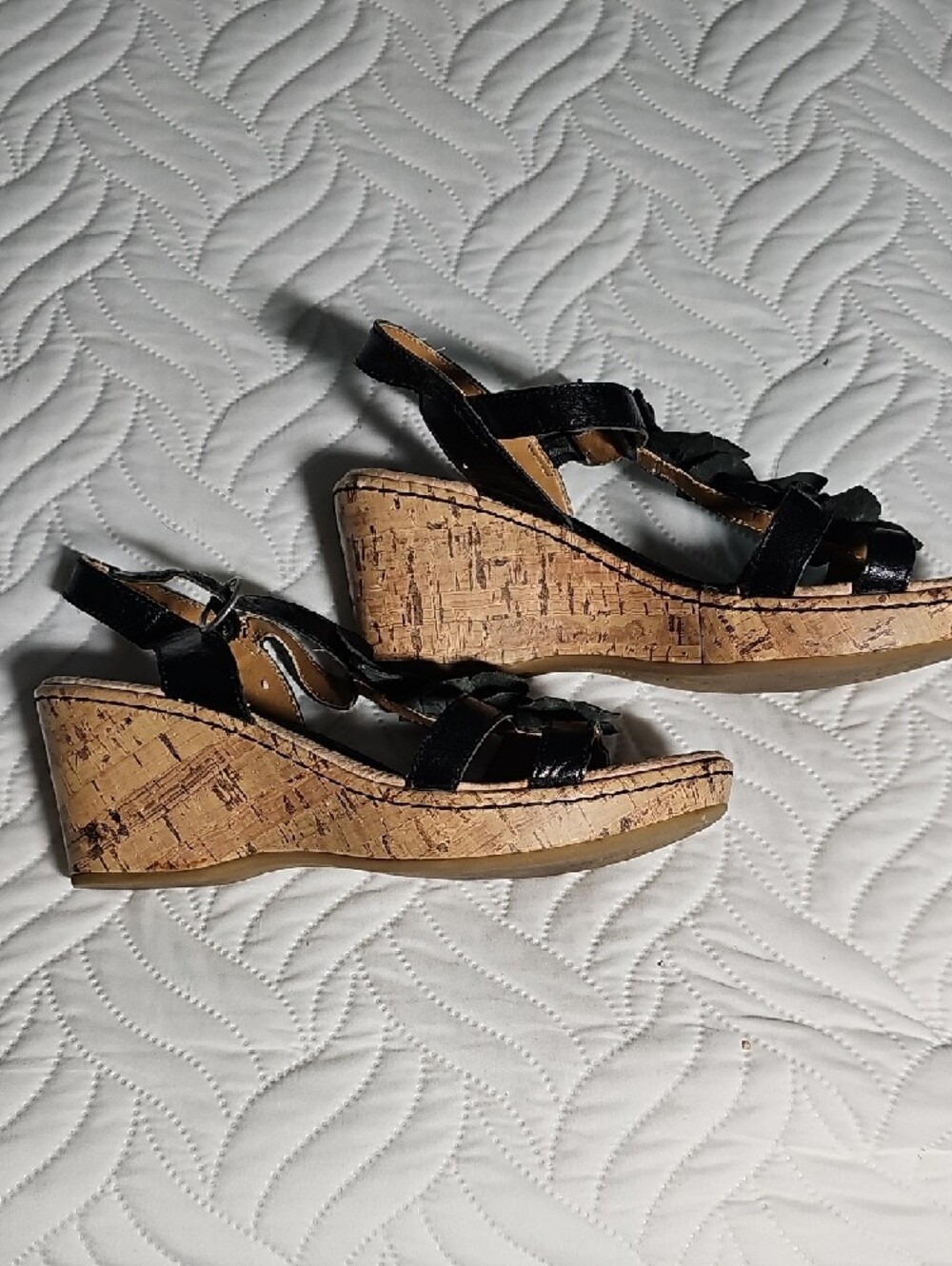 BJORNDAL lds Black Leather Sz9 Floral Strap Sandals - Picture 2 of 5